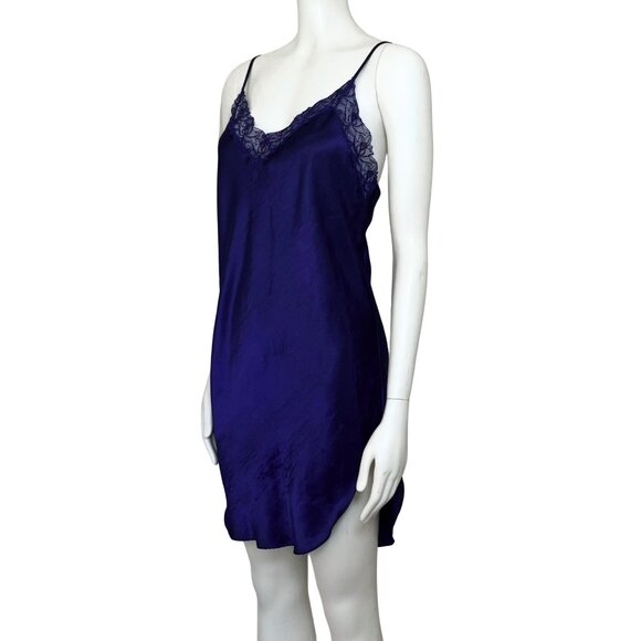 Vintage 80s Victoria’s Secret Gold Label Blue Satin Slip Dress Large Retro Sexy - Picture 3 of 13
